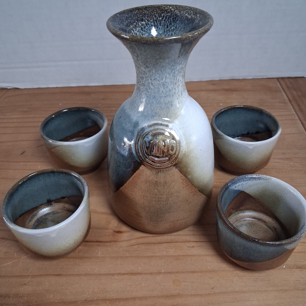 Vintage Robert Maxwell for Pottery Craft 5 Pc "Vino Decanter Set Carafe & 4 Cups